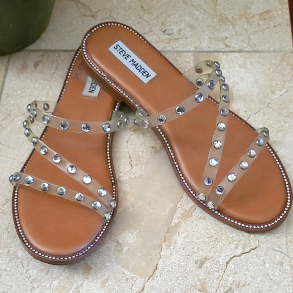 Steve Madden Tan Studded Sandals - Picture 1 of 10